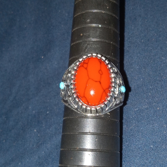 BLOWOUT Silver plated And Red Turquoise Style Colored Stone Ring SZ 6 - Picture 2 of 5